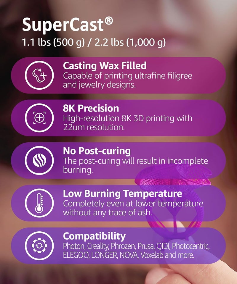 3DMaterials SuperCast 8K 3D Printer Resin Wax Filled for Ultrafine Filigree, Jewelry, and Metal Casting, Made in Korea by (1000g) - Image 2